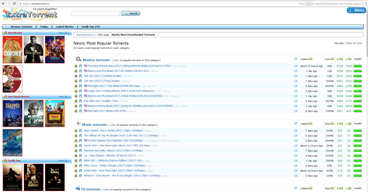 Popular torrents category page